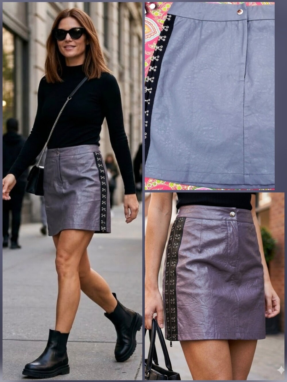 💙LF NEW! SEEK THE LABEL gray faux leather mini skirt 🤍Small